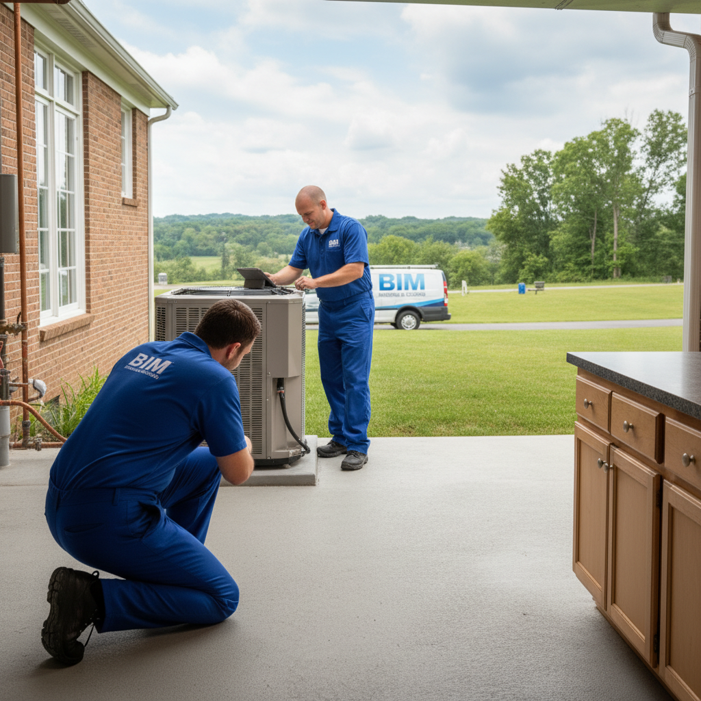 BIM Heating and Cooling professional performing AC repair in a Stafford County, Virginia residence.