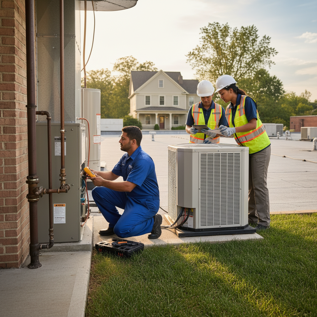 BIM Heating and Cooling professional performing AC repair outside a home in Stafford County, Virginia.
