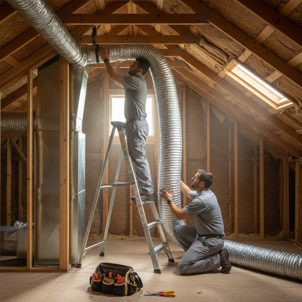 BIM Heating and Cooling team installing new ductwork, providing efficient HVAC solutions in Fredericksburg, VA.