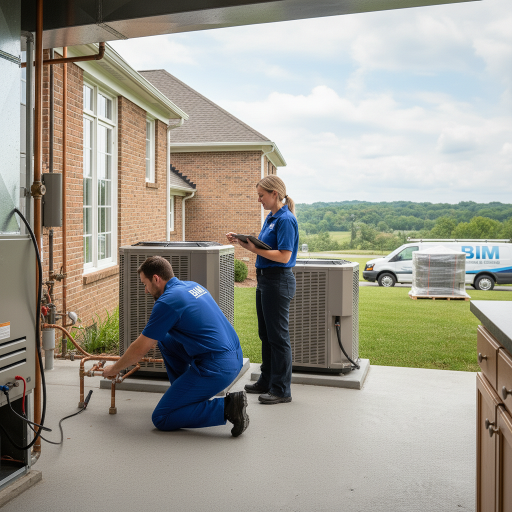 BIM Heating and Cooling team installing new HVAC system in a Spotsylvania County, Virginia house.