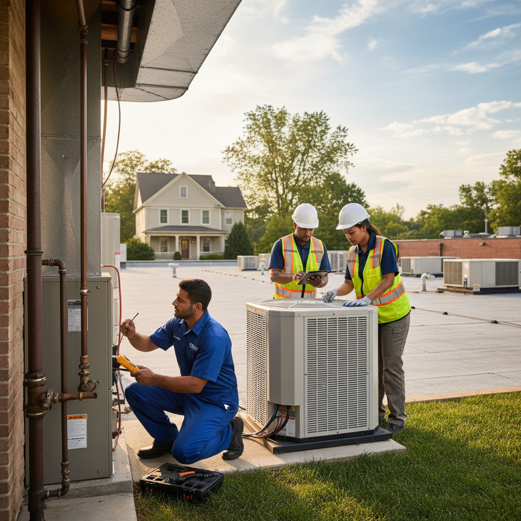 BIM Heating and Cooling technician inspecting a furnace in a Fredericksburg, Virginia home.