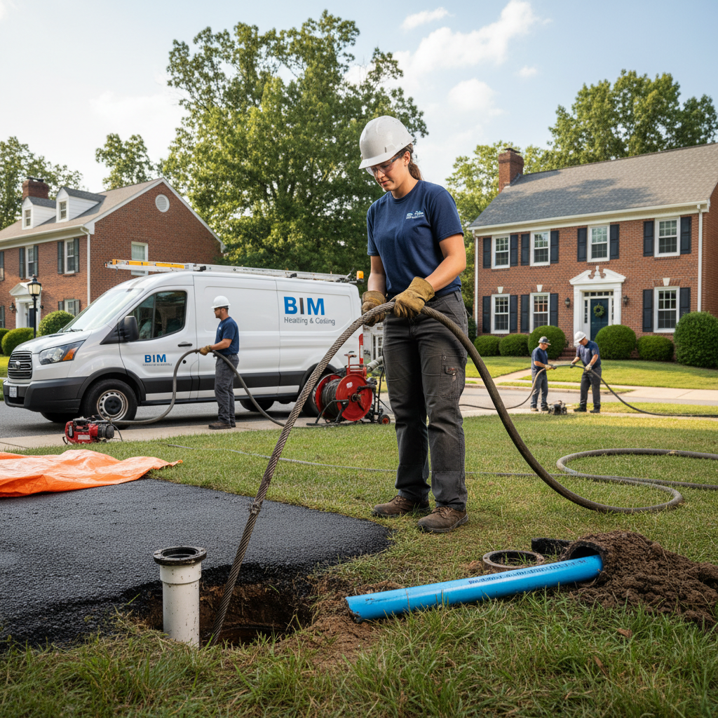 Close-up detail of a newly installed black pipe and hardware for rooter service in Fredericksburg.