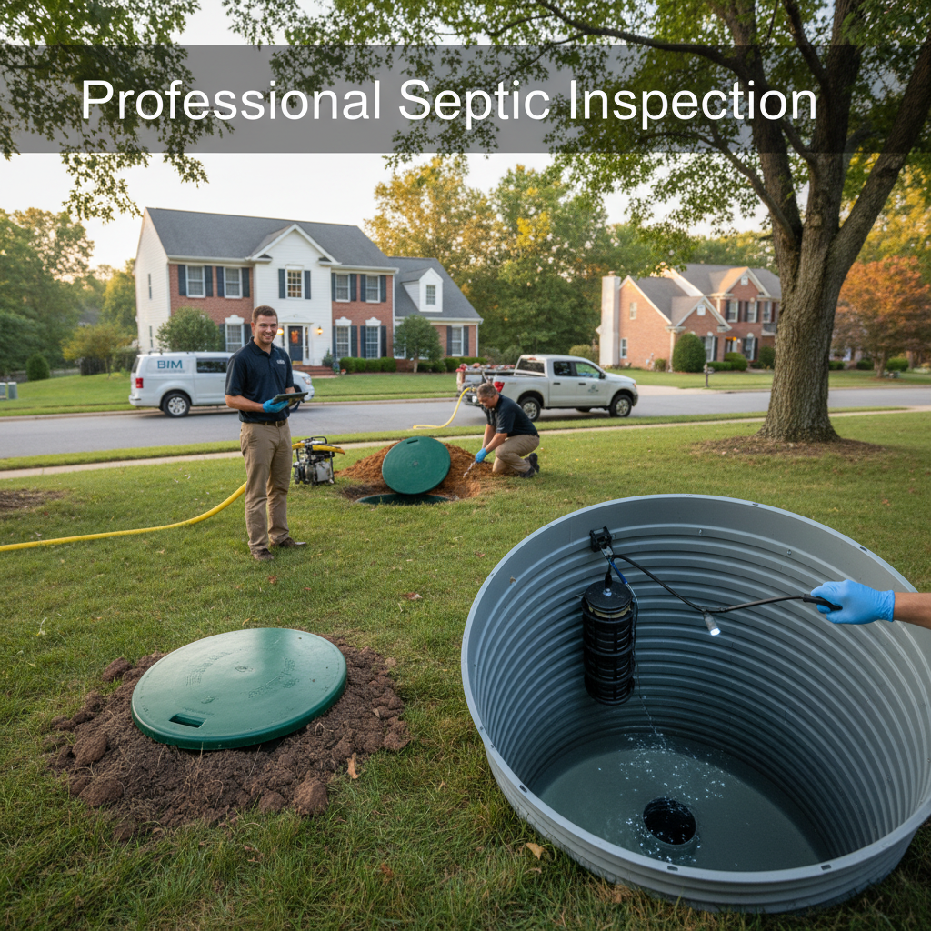 Close-up detail of a septic inspection technique, showing equipment and craftsmanship in Fredericksburg, VA.
