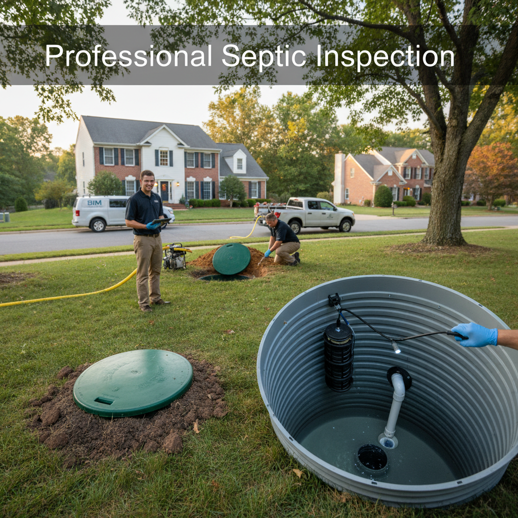 Close-up detail of a septic inspection technique, showing equipment and craftsmanship in Fredericksburg, VA.