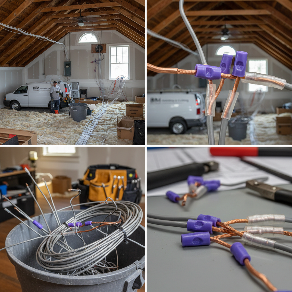 Close-up detail of aluminum wiring repair connections in Fredericksburg, VA, showing professional splice techniques.