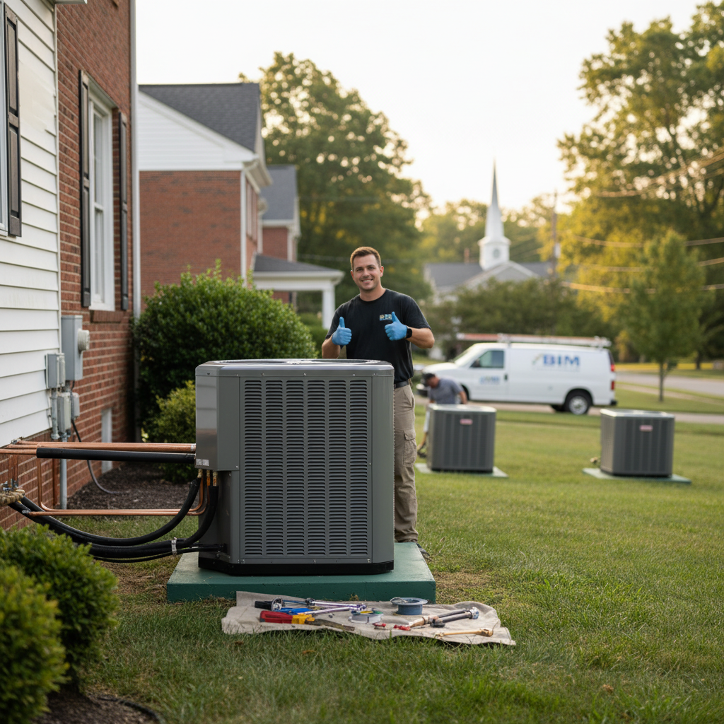 Close-up detail of components and craftsmanship during an emergency AC repair in Fredericksburg, VA.
