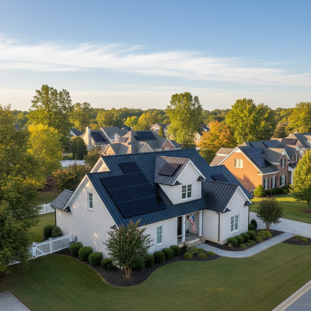 Close-up detail of expertly installed solar panels for roof integration in Fredericksburg, VA, showcasing craftsmanship.