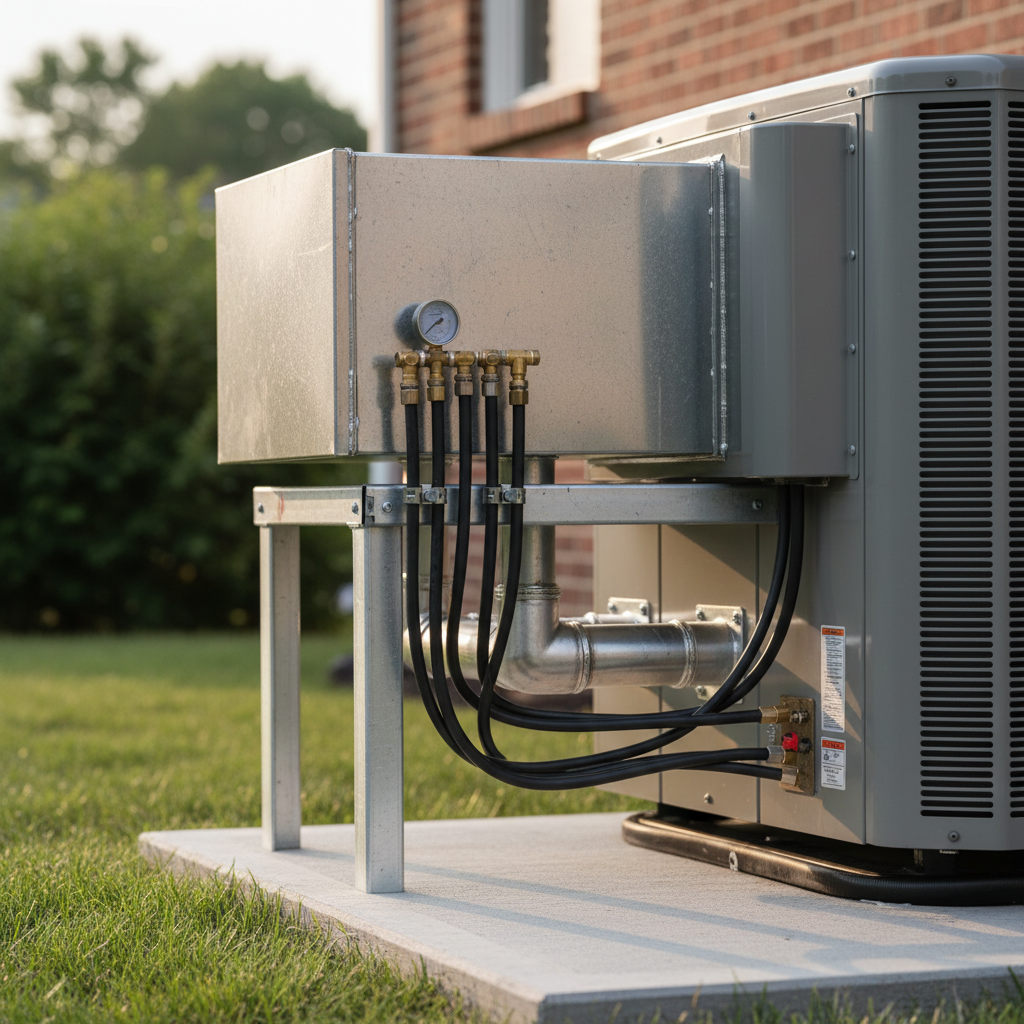 Close-up detail of the precise pipework and connections within building mechanical systems in Fredericksburg, VA.