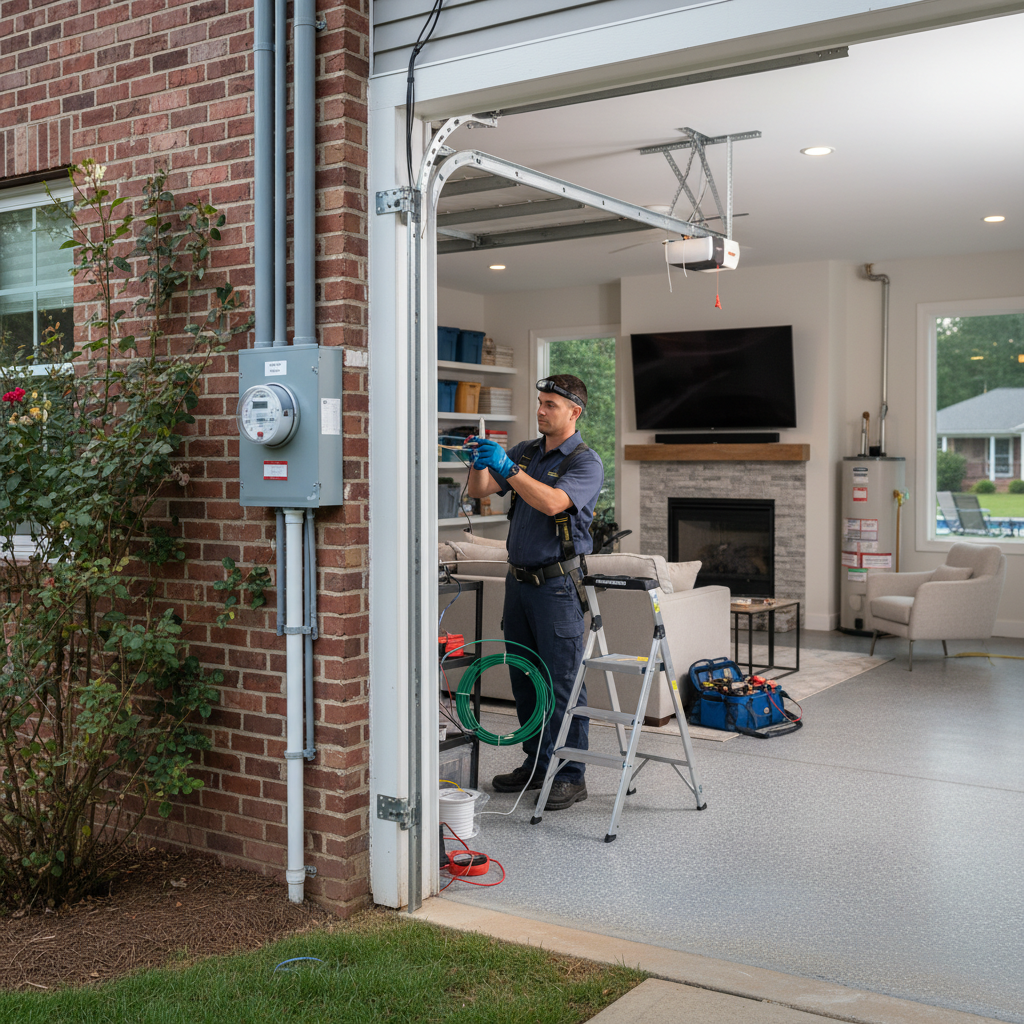 Close-up of a BIM Heating and Cooling technician performing detailed wiring repair in Fredericksburg, VA.