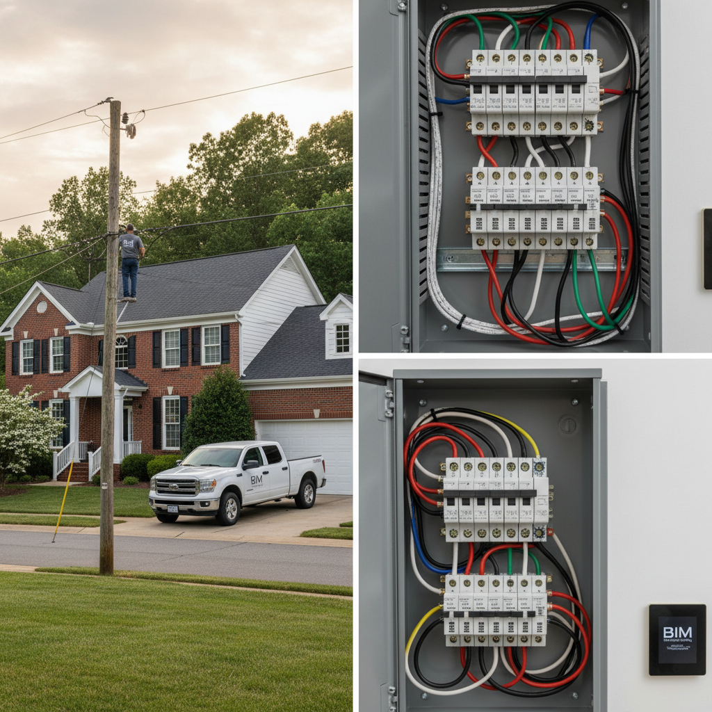Close-up of a new electrical panel installation by a skilled electrician in Fredericksburg, VA.