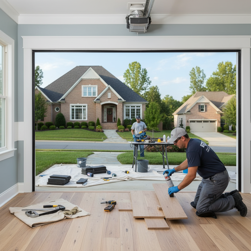 Close-up of a technician installing a new bathroom exhaust fan in a Fredericksburg home, showing detail.