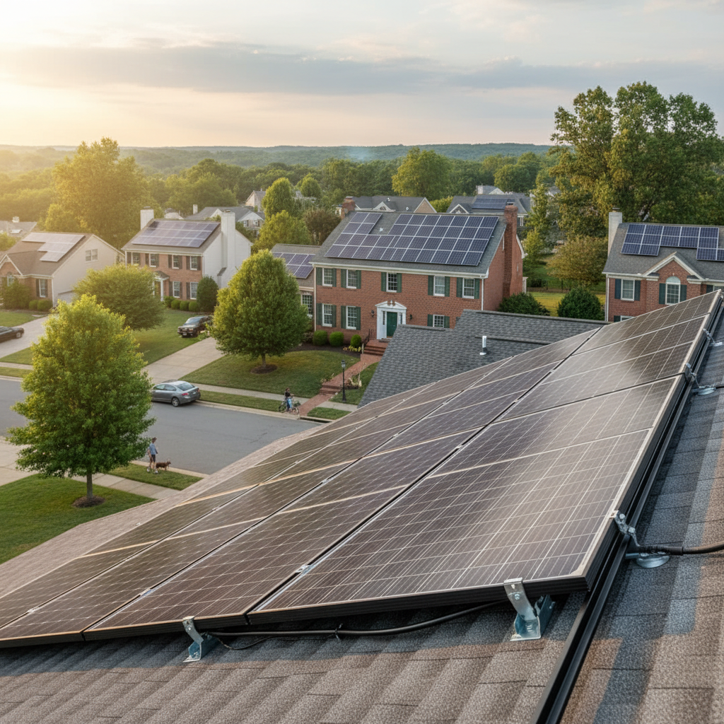 Close-up of a technician installing solar panels, showing mounting hardware and craftsmanship in Fredericksburg.