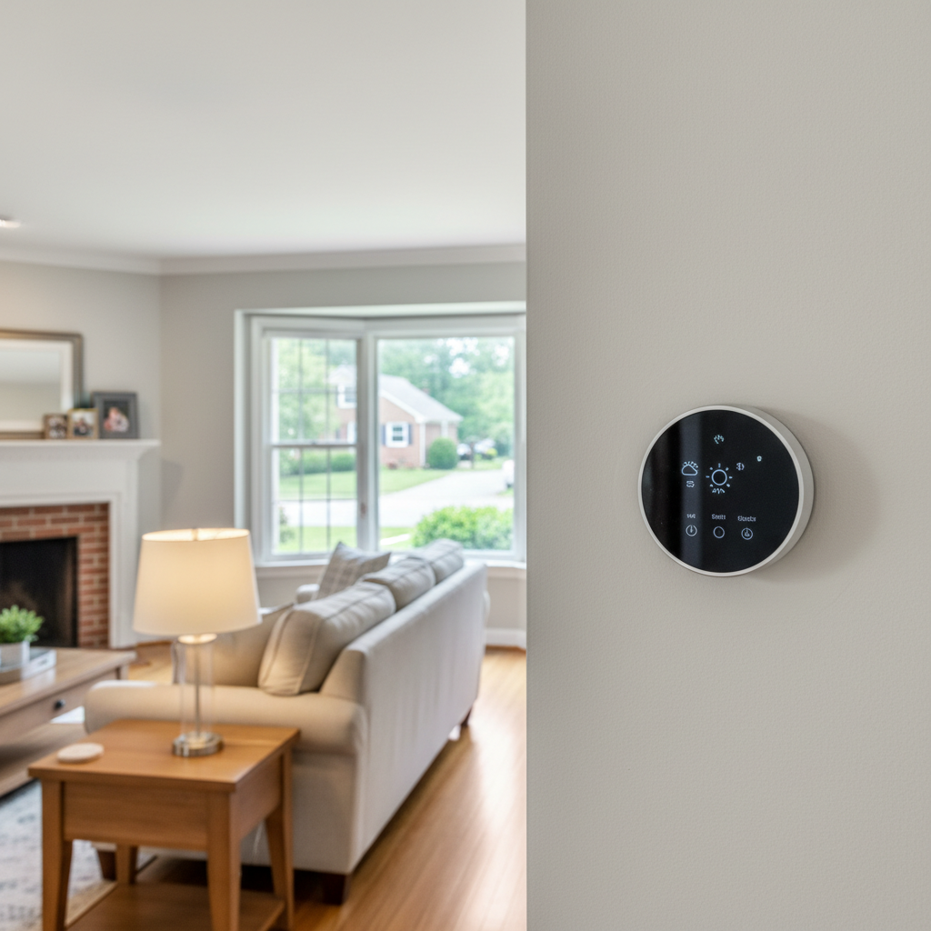 Close-up of a technician meticulously performing smart thermostat installation with wiring, ensuring precision in Fredericksburg, VA.