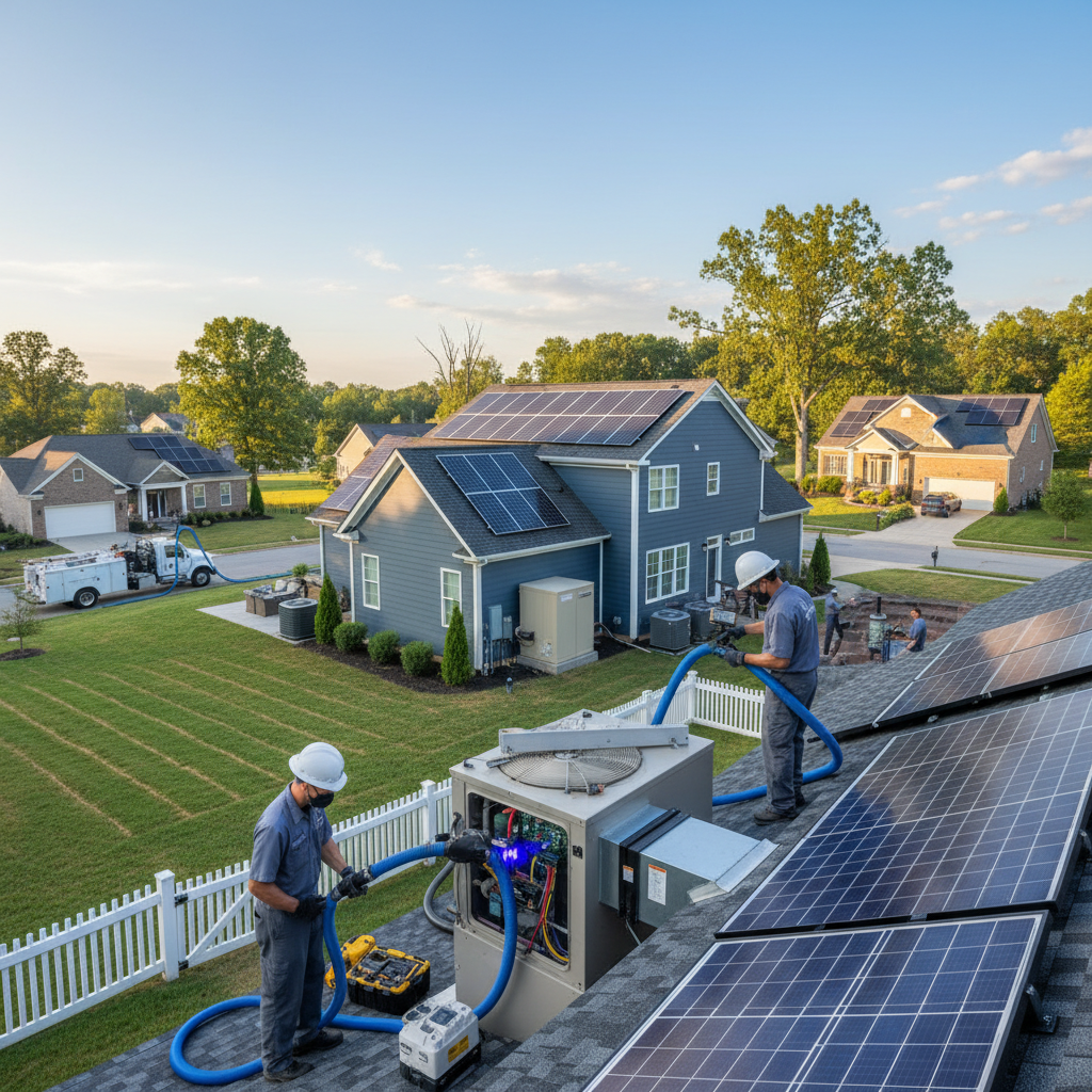 Close-up of a technician performing a detailed solar system inspection with diagnostic tools in Fredericksburg, VA.