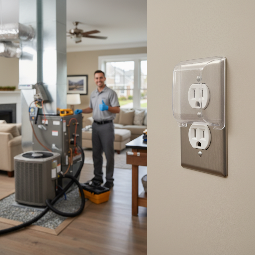 Close-up of a technician performing expert outlet repair work in Fredericksburg, VA.