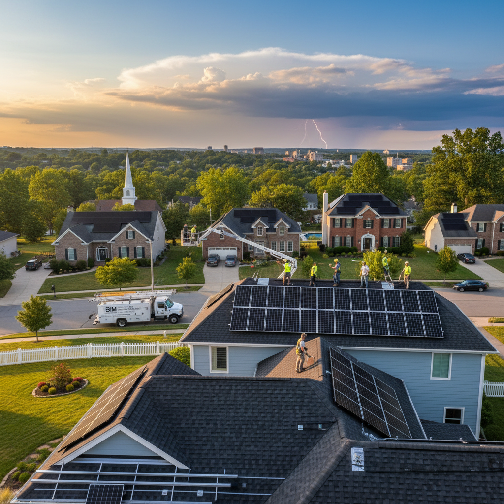 Close-up of a technician performing solar panel removal and reinstall work on a roof in Fredericksburg, VA.