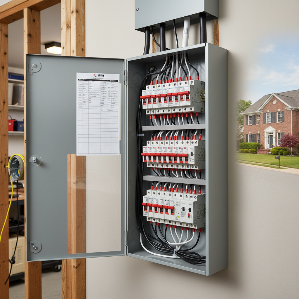 Close-up of an electrician performing arc fault breaker installation with wiring tools in Fredericksburg, VA.