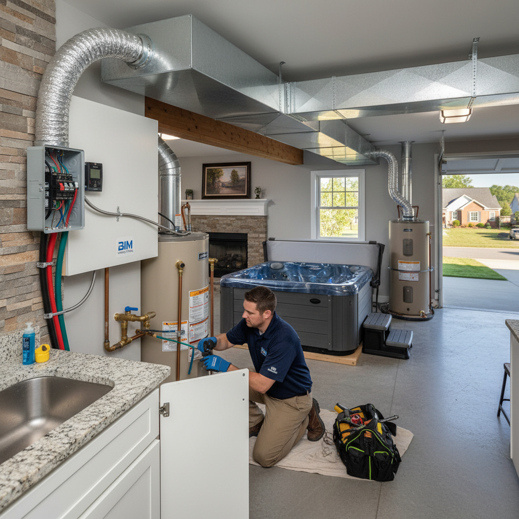Close-up of an electrician performing hot tub electrical installation in Fredericksburg, VA, showing wiring.