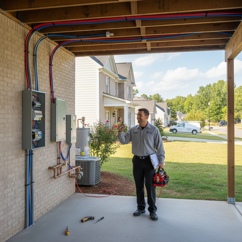 Close-up of an electrician performing subpanel installation, meticulously wiring components in Fredericksburg, VA.