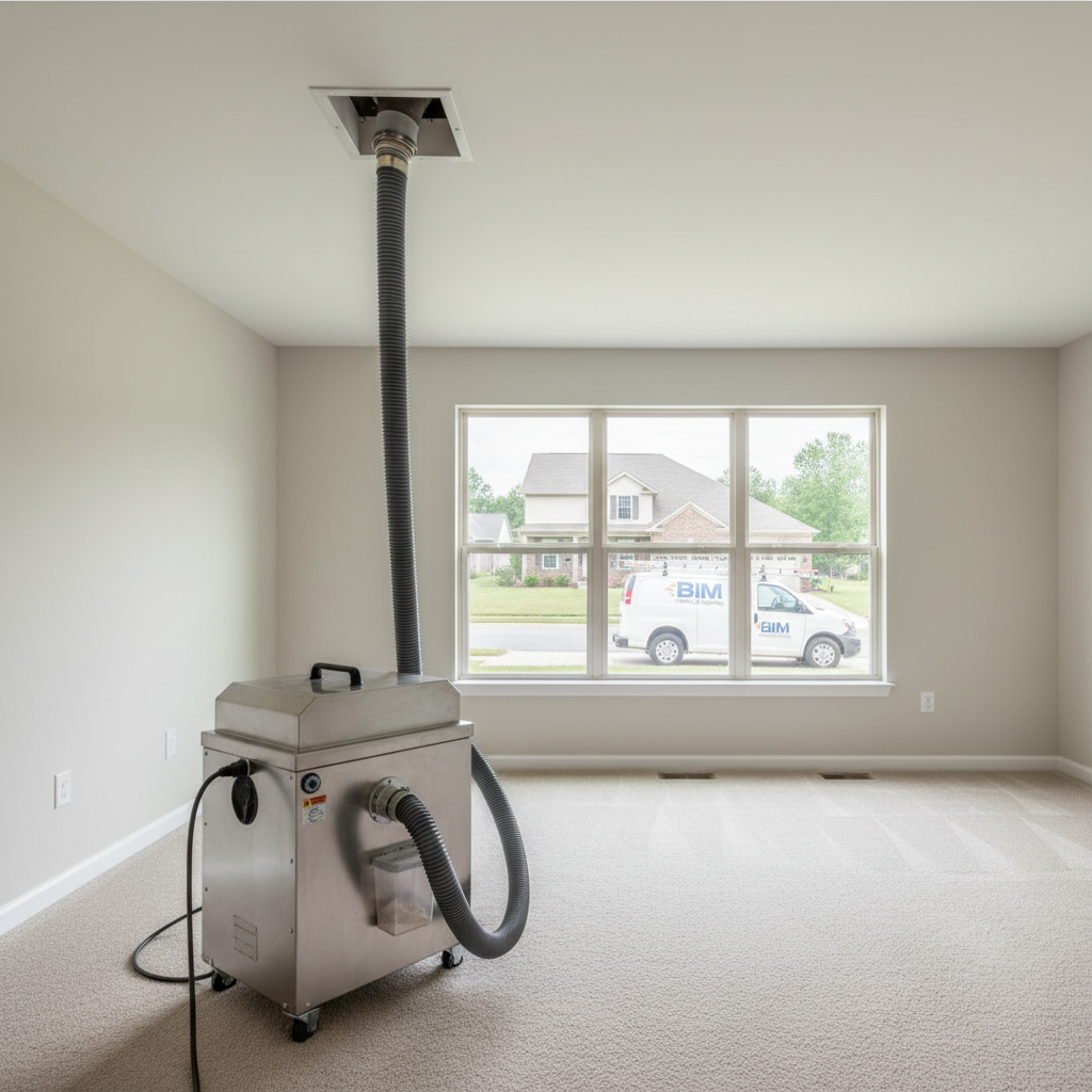 Close-up of duct cleaning equipment hose inserted into a residential vent in Fredericksburg, VA.