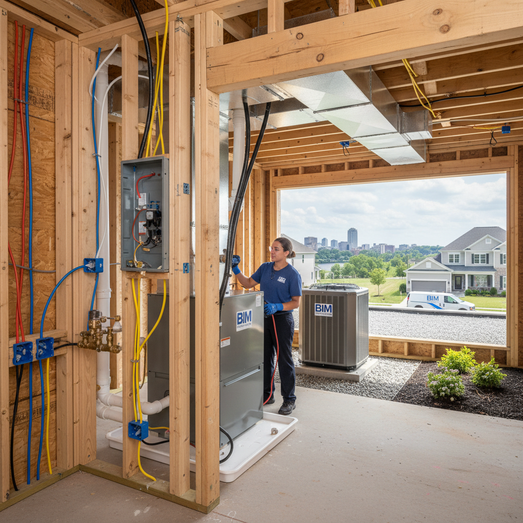 Close-up of electrical rough-in wiring and junction boxes during installation in Fredericksburg, VA.