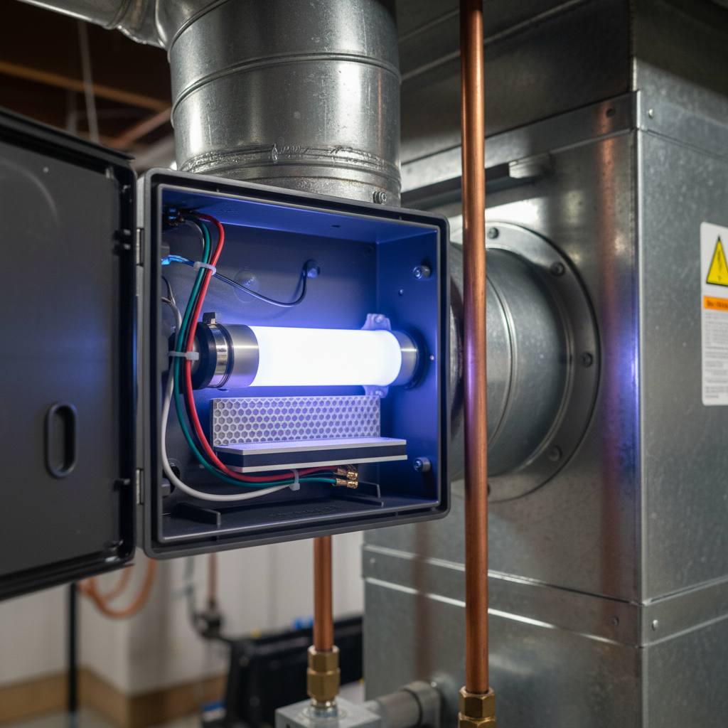 Close-up of internal components during an air scrubber installation, showcasing quality craftsmanship in Fredericksburg.