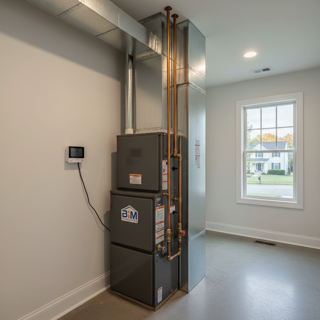 Close-up of precise ductwork and wiring by a heating contractor in Fredericksburg, VA, showcasing quality installation.