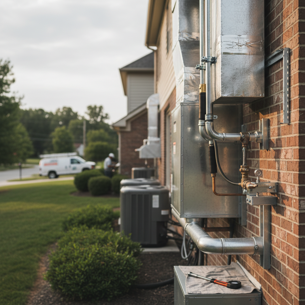 Close-up of precise piping and hardware installation by a mechanical contractor in Fredericksburg, VA.