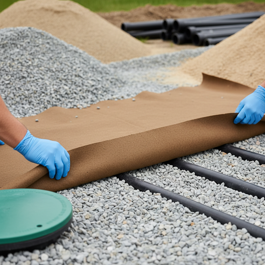 Close-up of professionals installing materials for septic system maintenance in Fredericksburg, VA, showcasing new pipes.