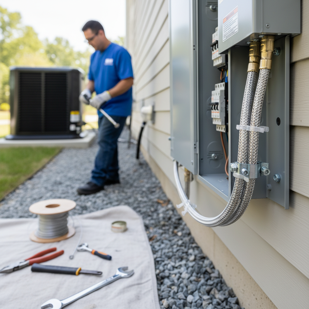 Close-up of wiring and conduit details during a professional generator installation in Fredericksburg, VA.
