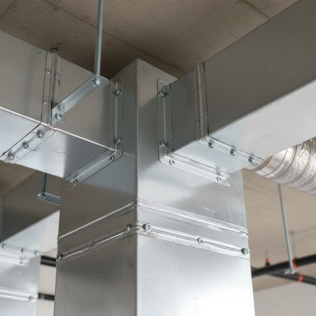 Commercial ductwork installation visible on a building exterior in a residential neighborhood of Fredericksburg, VA.