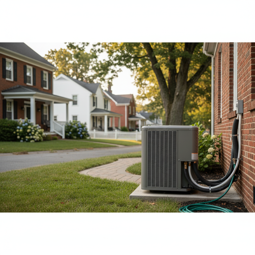Completed AC installation outside a modern Fredericksburg, VA home, showcasing expert service by BIM Heating and Cooling.