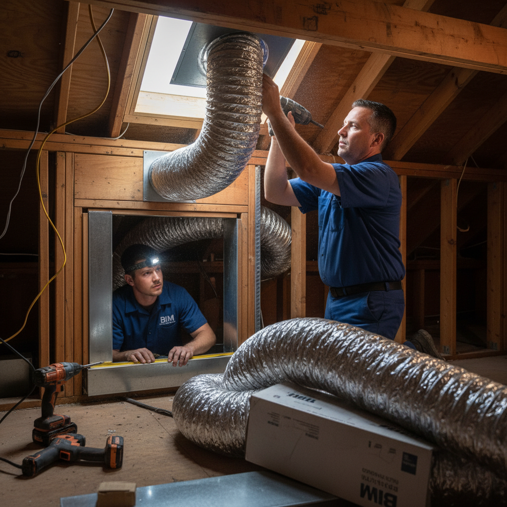 Experienced BIM Heating and Cooling team installing new HVAC ductwork in a Virginia residence.