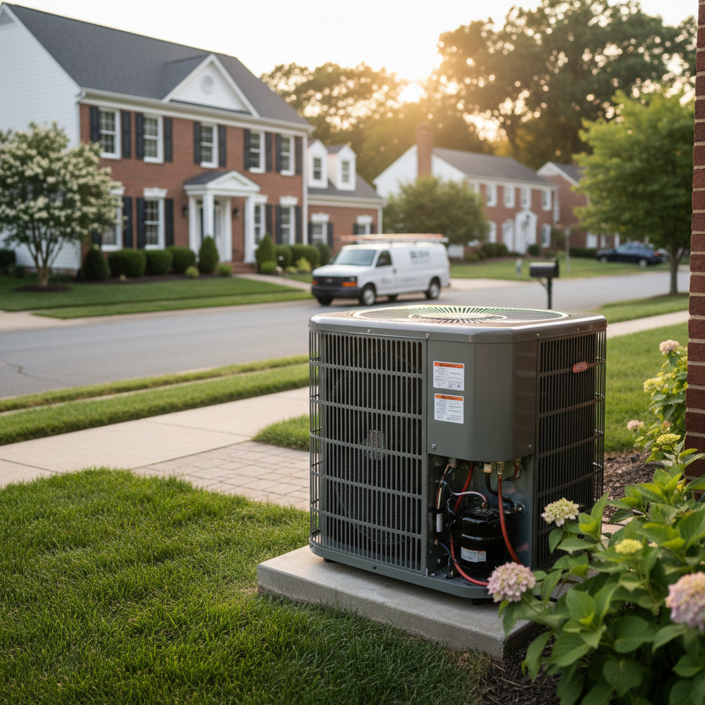 Heat pump units in a quiet Fredericksburg, VA neighborhood, representing reliable heat pump repair services.