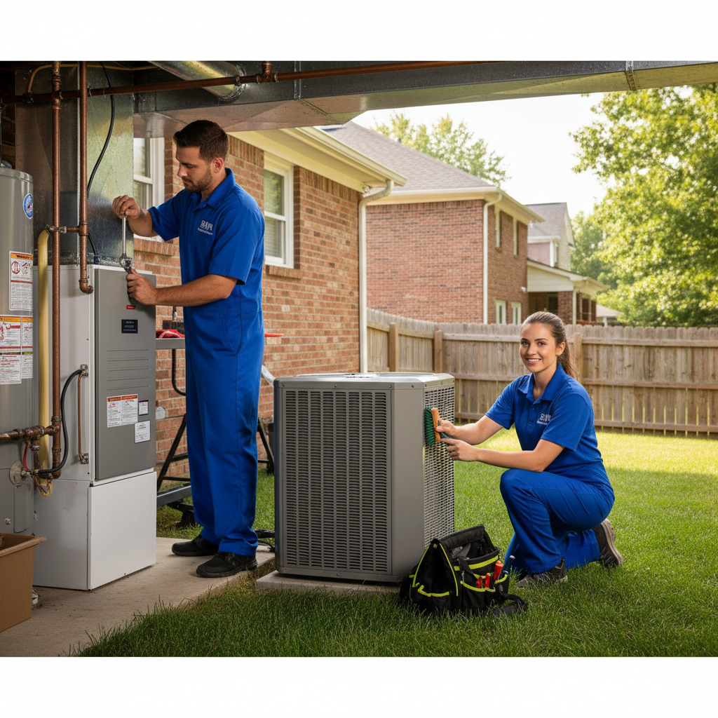 HVAC technician installing a new furnace, ensuring optimal heating for a home in Fredericksburg, VA.