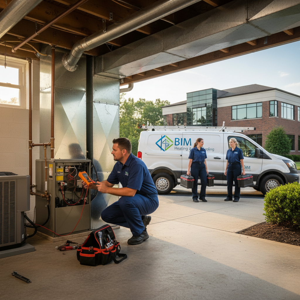 HVAC technician installing a new furnace in a Fredericksburg, Virginia home, ensuring efficient heating.