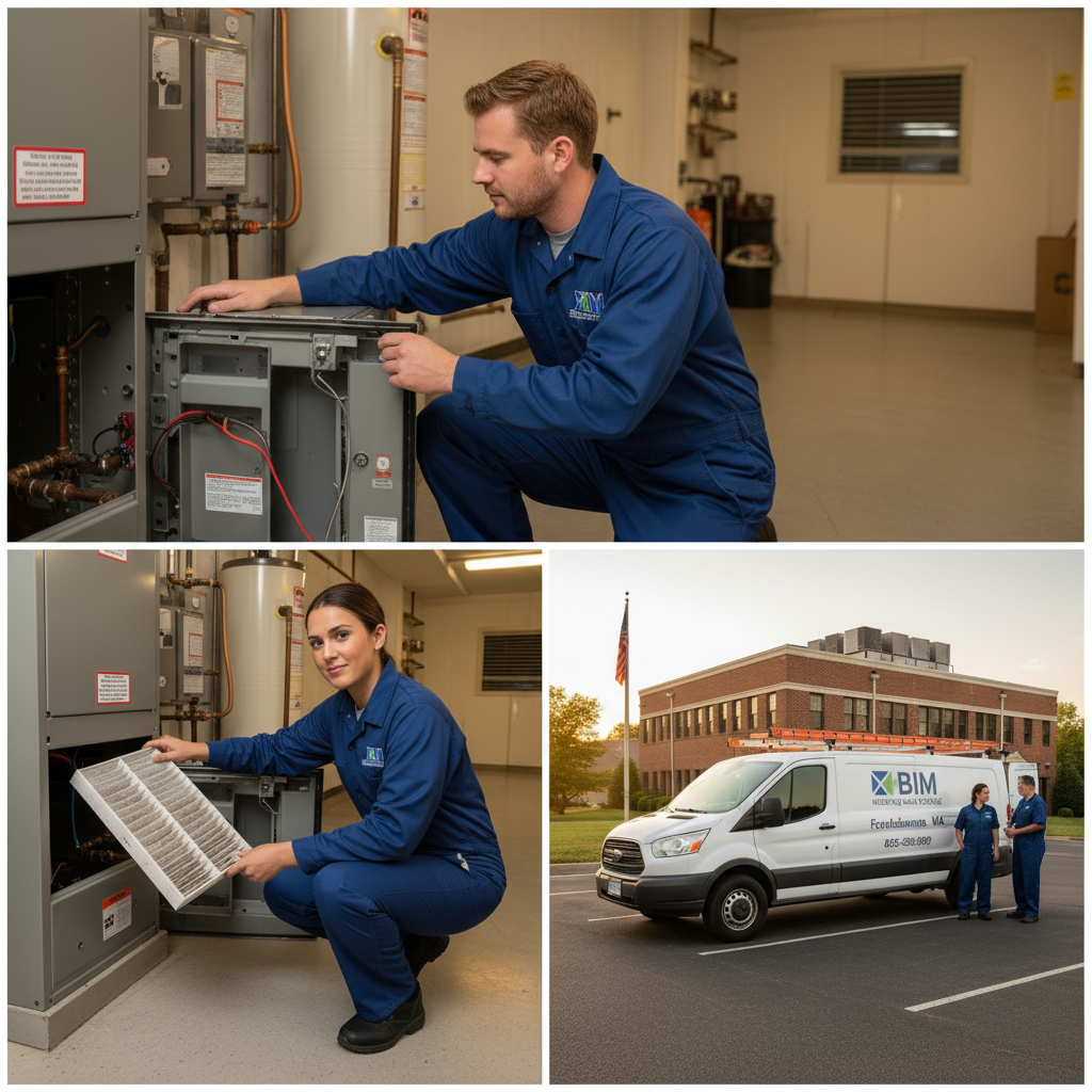 Skilled technician replacing an air filter in a furnace for a client in Fredericksburg, VA.