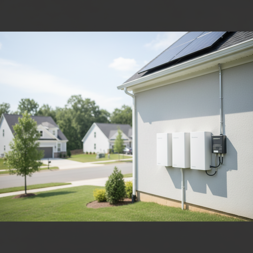 Solar battery storage installation on a residential home in a quiet Fredericksburg, VA neighborhood.