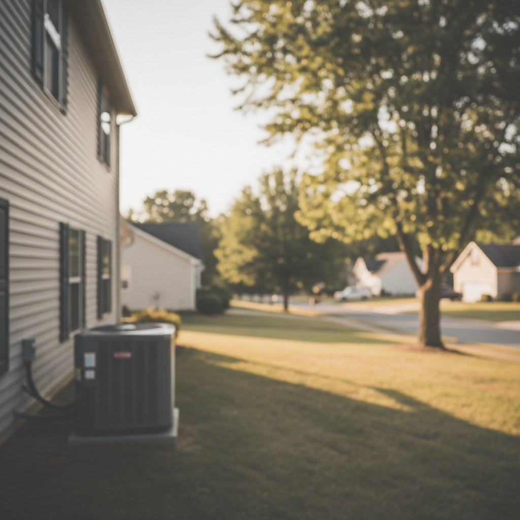 Subtle background image of a central AC unit at a Fredericksburg home, blending into a residential street view.