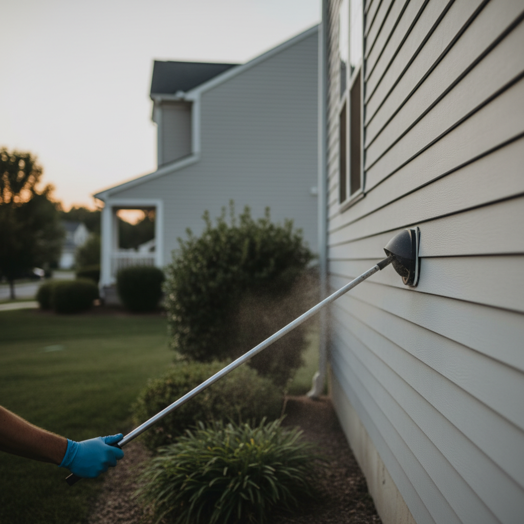 Subtle background image of dryer vent cleaning in progress at a residential property in a Fredericksburg neighborhood.