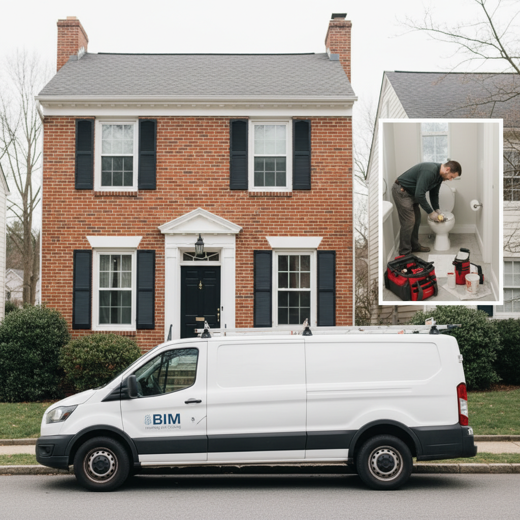 Subtle background image showing a service van parked outside a residential home, indicating reliable toilet repair services in Fredericksburg, VA.
