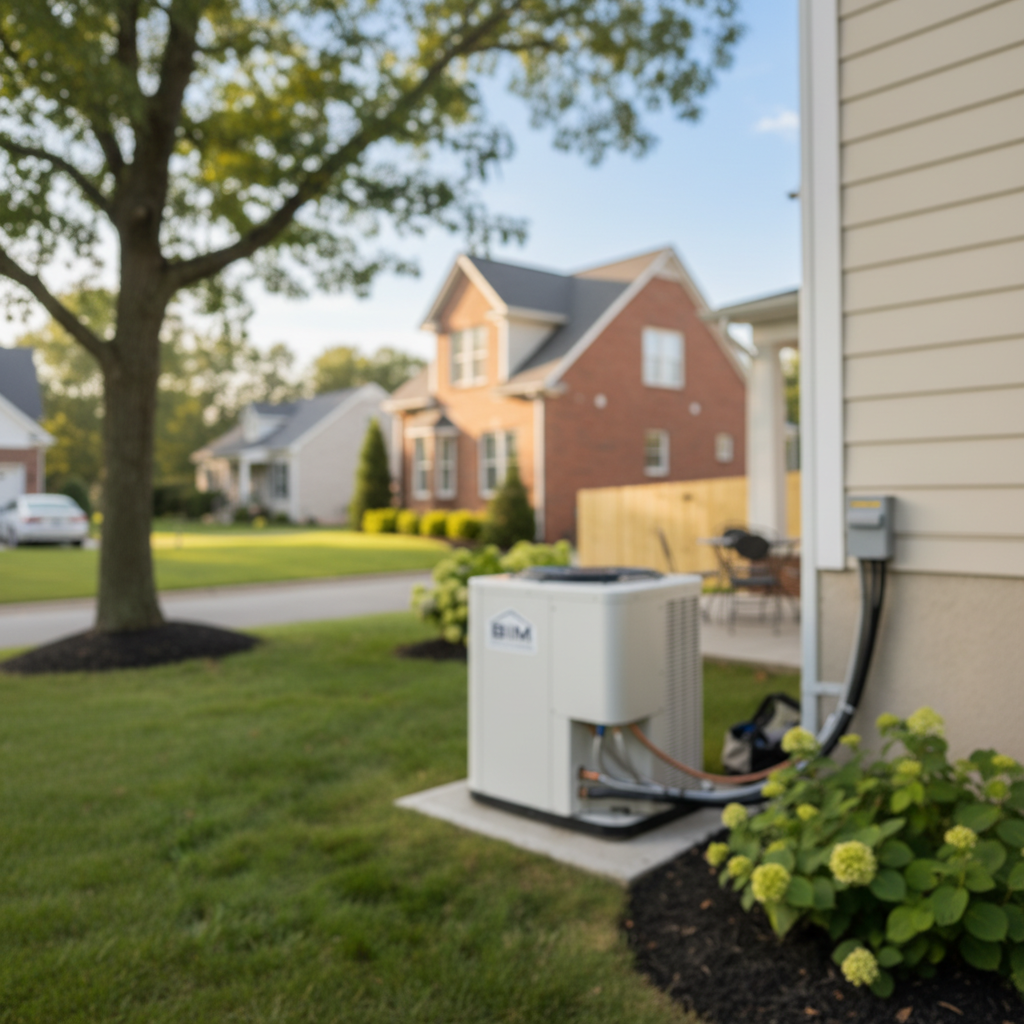 Subtle backyard view of a new air conditioner installation in a charming Fredericksburg, VA neighborhood.