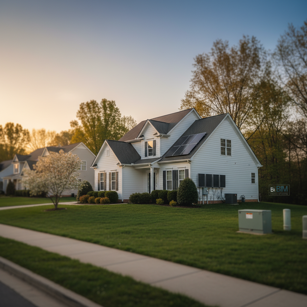 Subtle view of a home with a new load management system installation in a quiet Fredericksburg, VA, neighborhood.