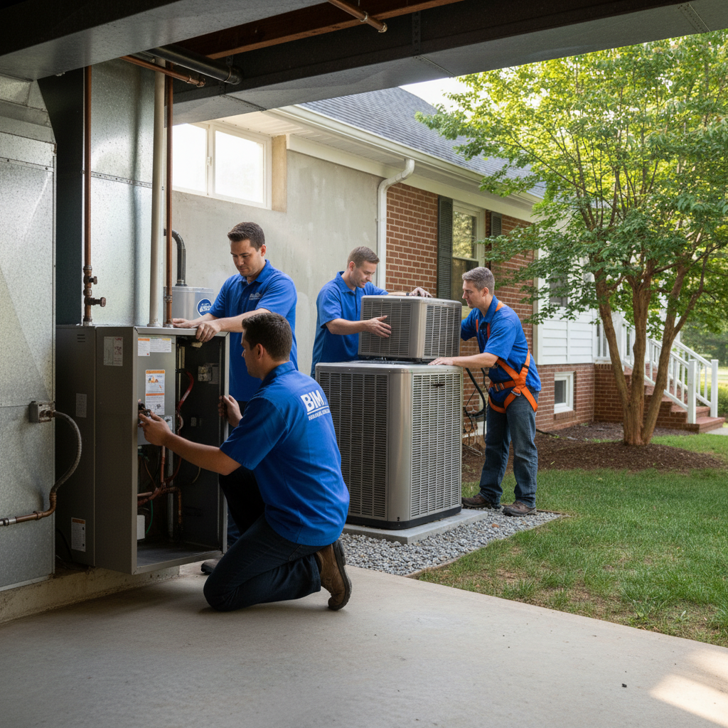 Team from BIM Heating and Cooling installing new HVAC system at a Virginia home.